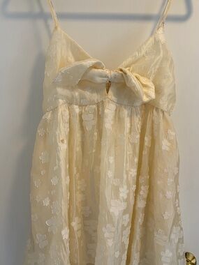 TCEC Cream Floral Lace Spaghetti-Strap Dress with Front Bow